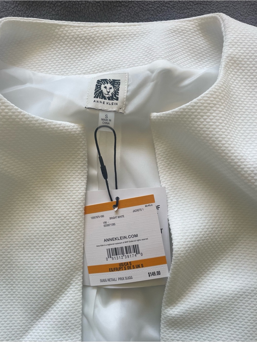 NWT Anne Klein White Textured Collarless Cropped Jacket Blazer SMALL - Picture 6 of 7